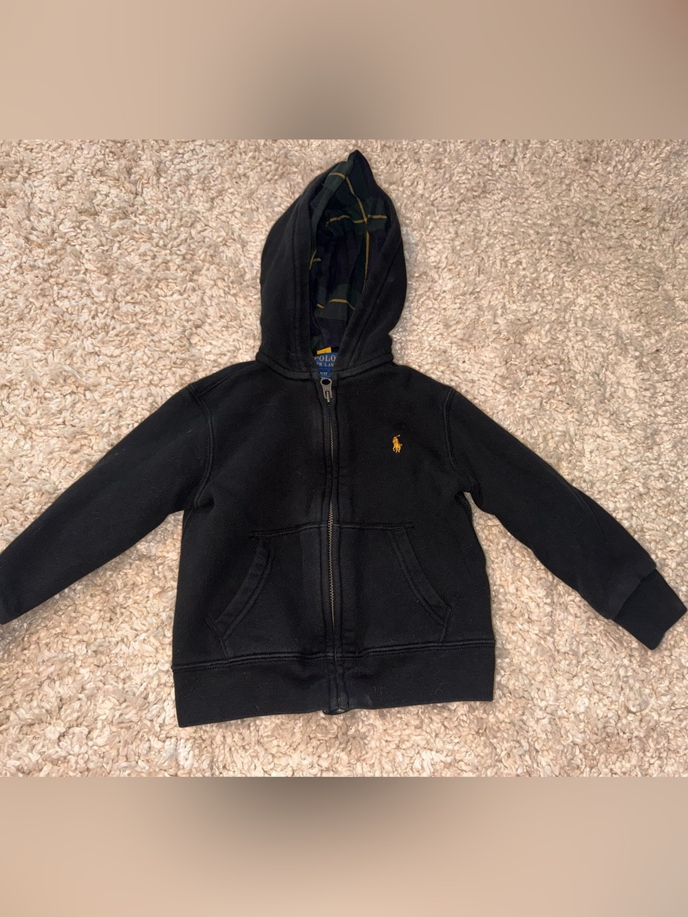 Polo Kids Black Hooded Zip Sweatshirt with Yellow Logo💎